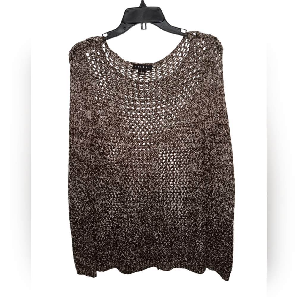 Tribal Open Knit Sweater, Brown/Gold-ish Tan, sz S, EUC!
